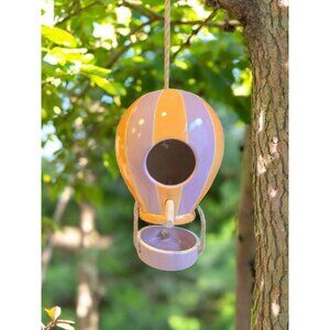 New Retro Pottery Purple / Orange Hot Air Balloon Outdoor Hanging Bird Feeder